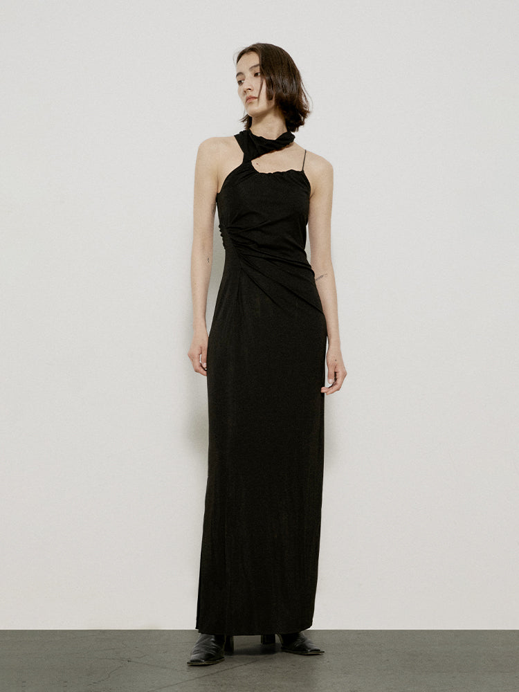 Nichi Drape Long Asymmetri Tight Elegant One-piece