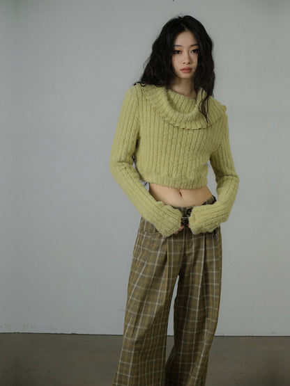 Drape Cropped Fluffily Retro Knit