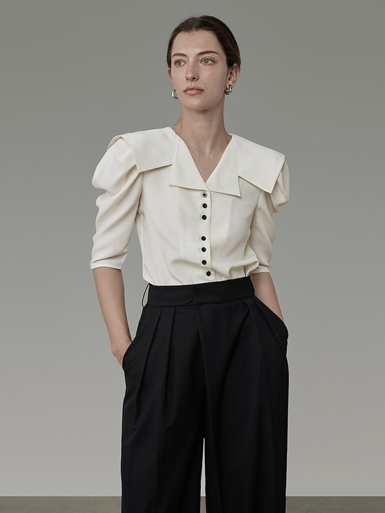 Sailor-collar Volume-shoulder Classy Blouse