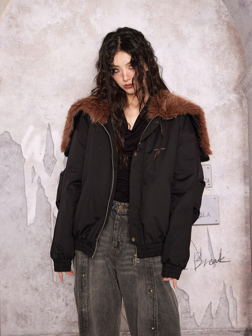 Fur-Collar Big-Collar High-End Elegant Blouson