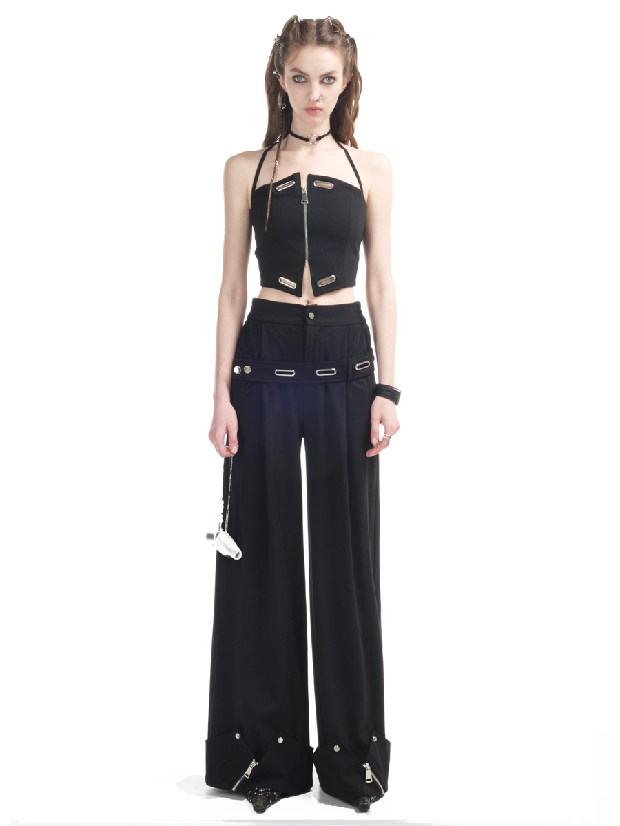 Halter-neck Zip Tight Cropped Tops