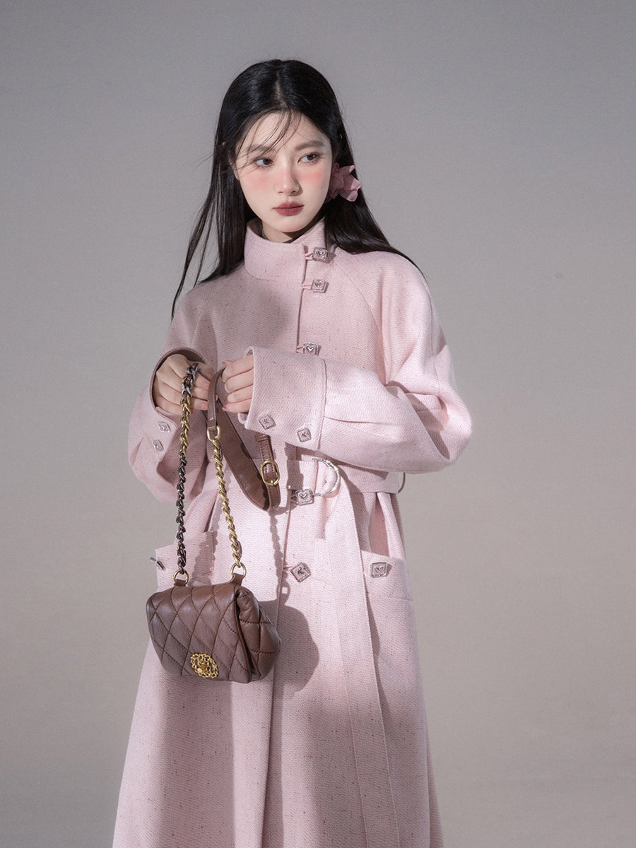 Stand-Collar Bijou Feminine Heart Long-Coat