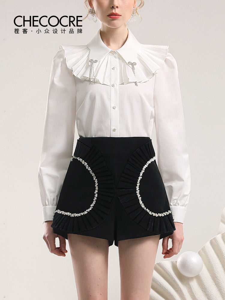 Velvet Frill Sweet Flare Classy Plain Short Pants