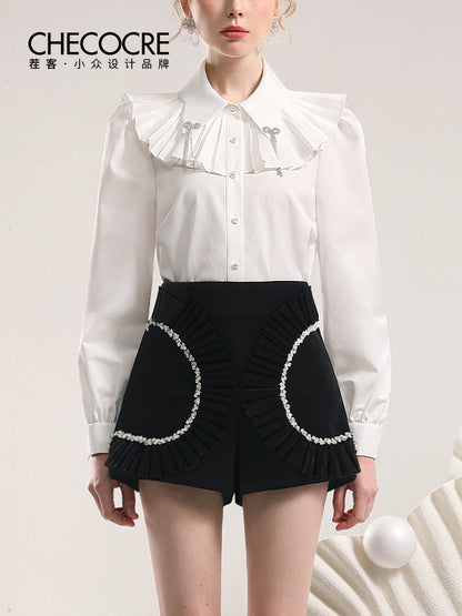 Velvet Frill Sweet Flare Classy Plain Short-Pants