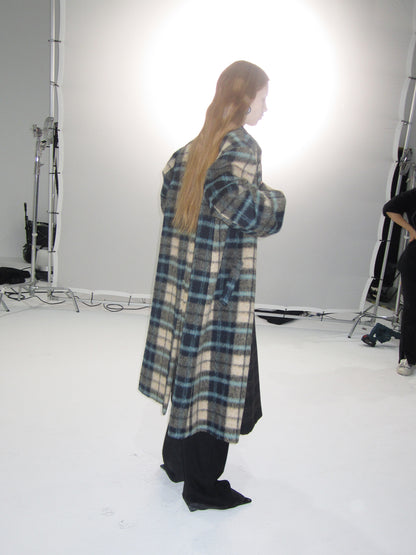 Checked Wool Retro Ovresize Long-Coat