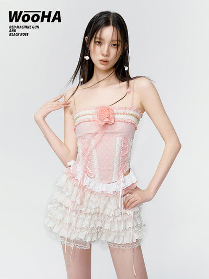 Lace-Up Rose Ribbon Princess Camisole&amp;Short-Pants