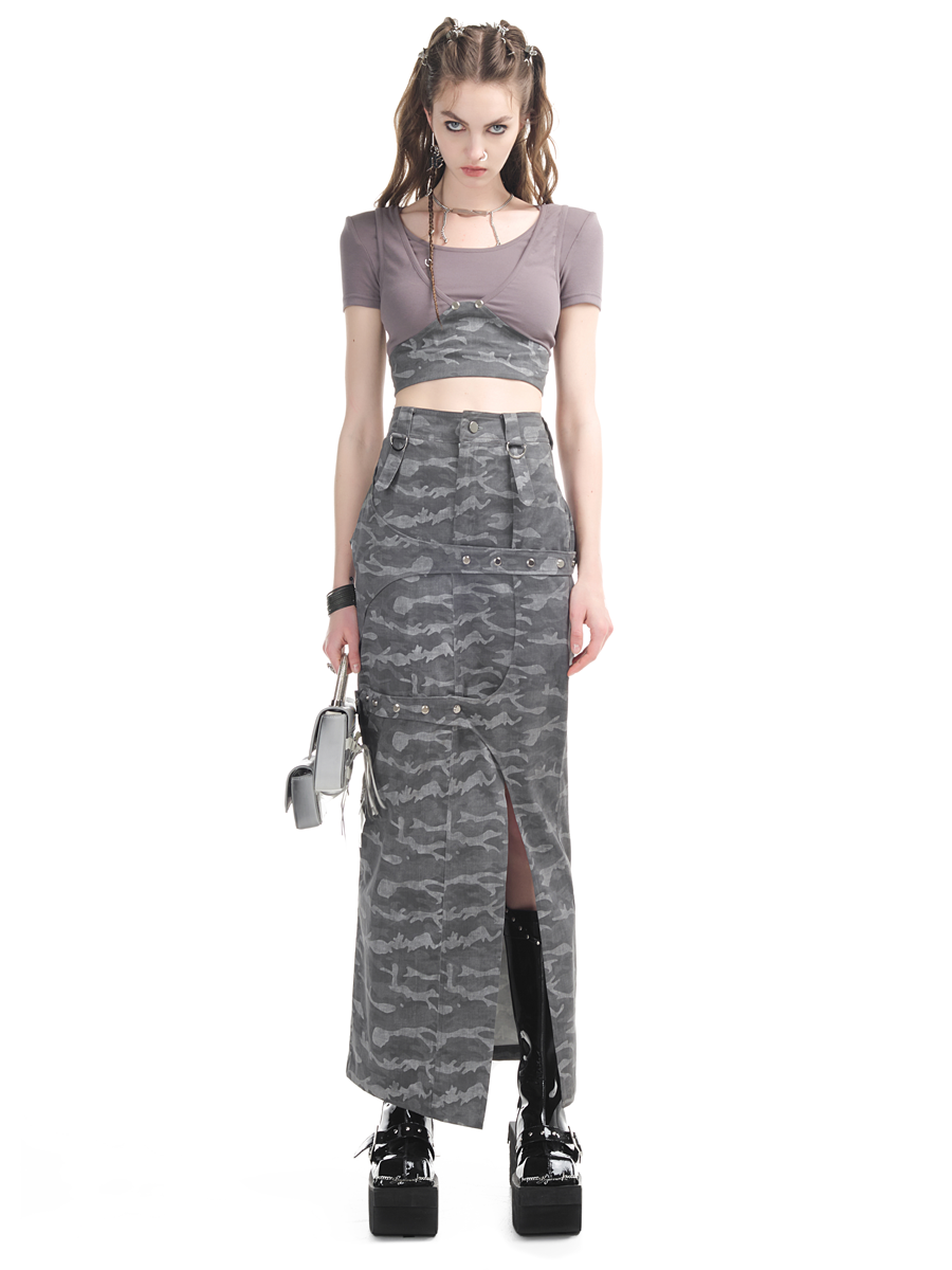 Camouflage Casual Cropped Enge Tops &amp; Long-Rebstrock