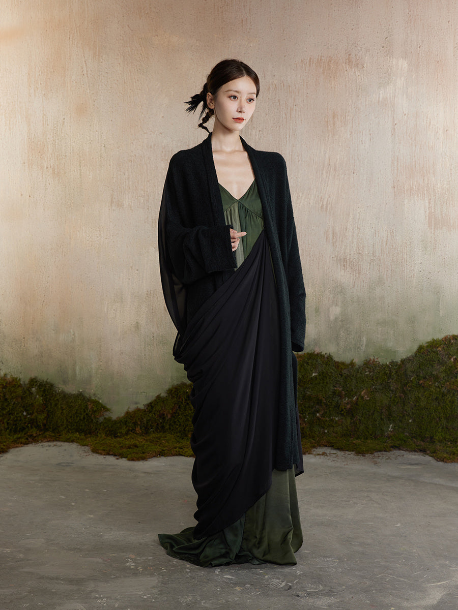 Drape Backopen Thin Plain Nichi Long-Cardigan