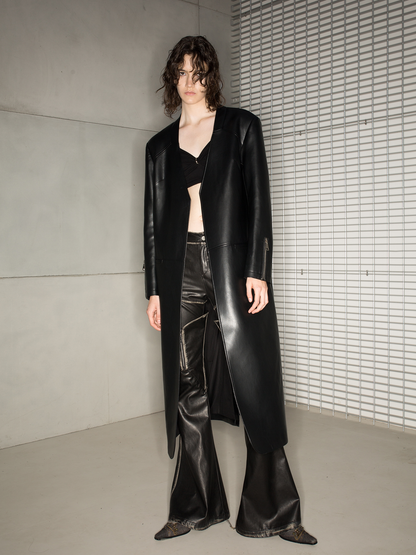 Leather Cool No-Collar Smooth Long-Coat