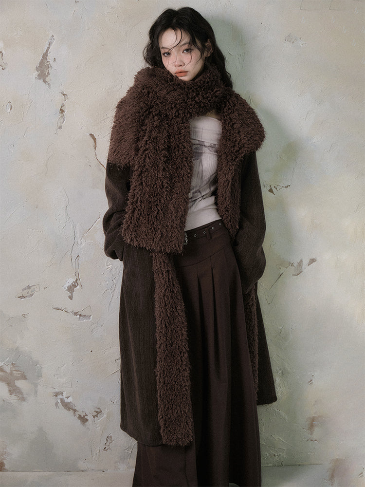 Boa＆Knit Retro Fluffily Warm Ovresize Long-Coat