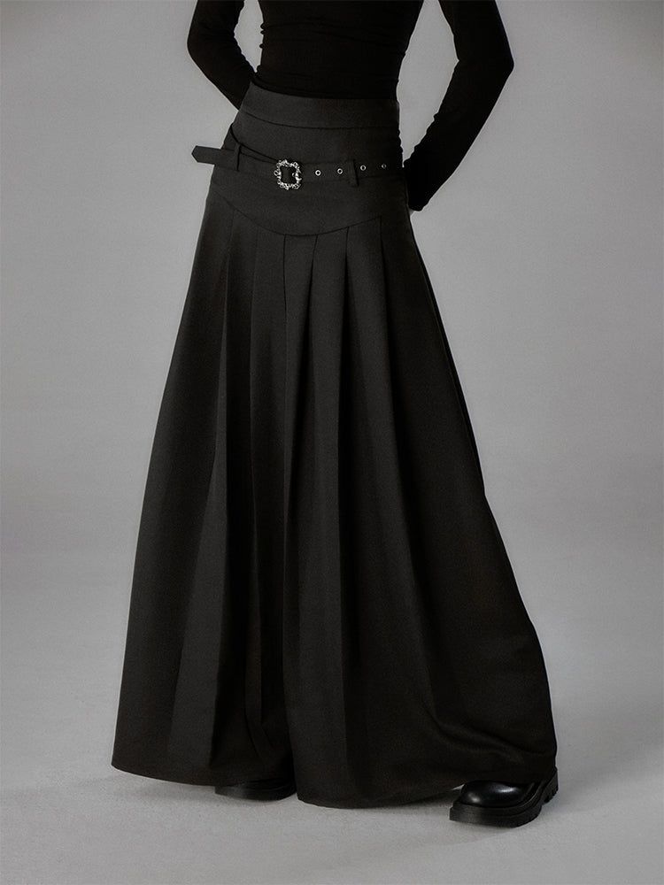 Flare A-Line Plain High-Waist Long-Skirt