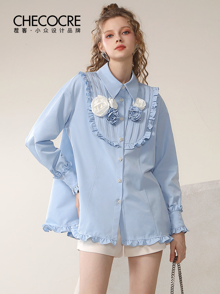 Frill Rose Oversize 3D Retro Feminine Sweet Blouse