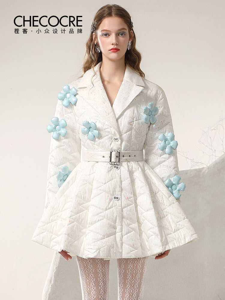 Flower 3D Quilting Flare Cotton Nichi Unique Oversize Down-Coat