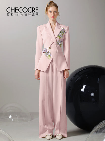 Jacket&amp;Wide-Pants Suit 3D Flower Elegant Nichi Set-Up