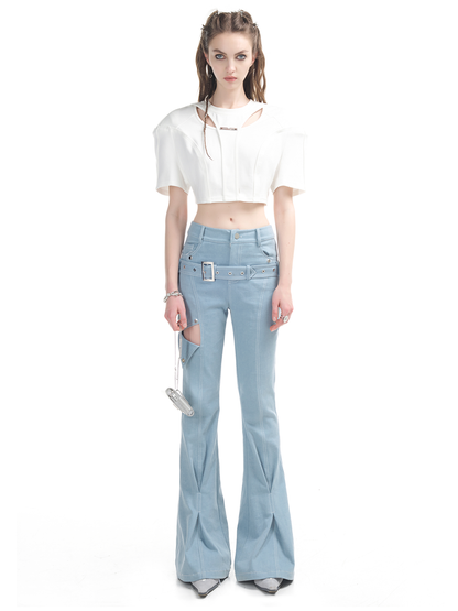 Power-shoulder Unique Cropped Nichi Tops