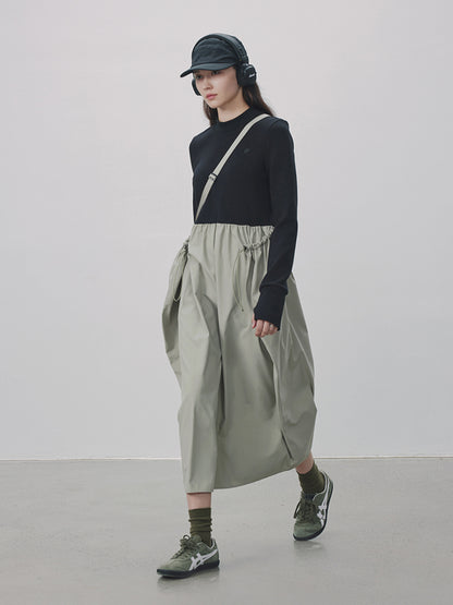 Contrast Drawstring Casual Long-One-Piece