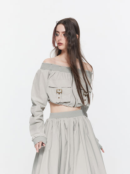 Off-Shoulder-Schaden Ballon Toops &amp; Long-Scirt