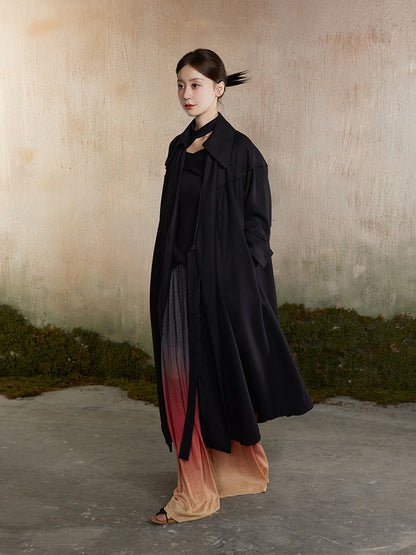 Ovresize Side-Ribbon Wool Long-Coat