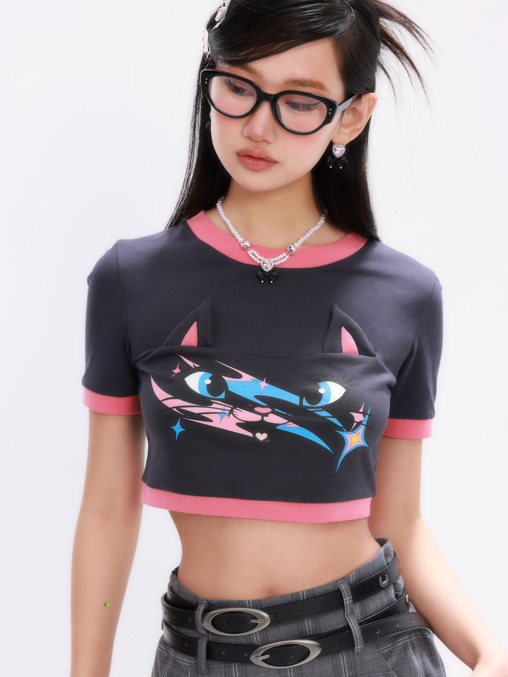 Cat-ear Cropped Casual Unique T-shirt