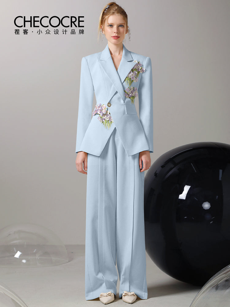 Jacket&amp;Wide-Pants Suit 3D Flower Elegant Nichi Set-Up