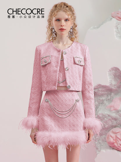 Jacket＆Vest＆Skirt Fur Tweed Suit Heart Back-Conscious Nichi Set-Up