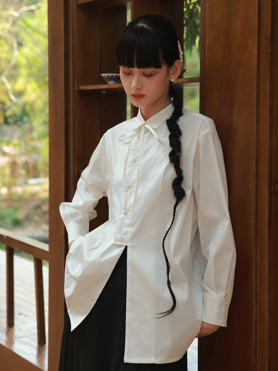 Nichi-Button Ribon Tie Oversize Flare Shirt