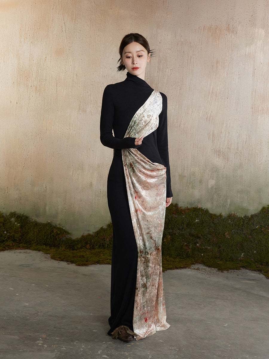 Velvet Drape Elegant Long Classy Nichi One-Piece