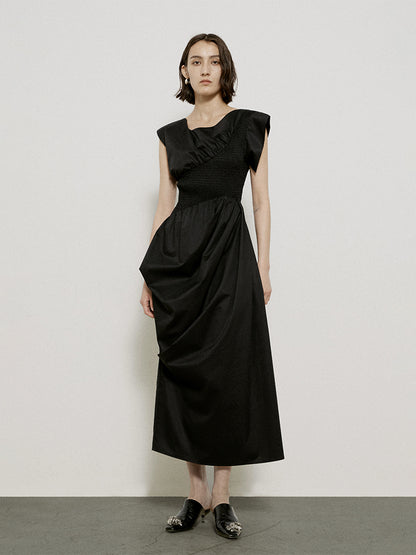 Asymmetry Glossy Drape Nichi Elegant Long One-piece