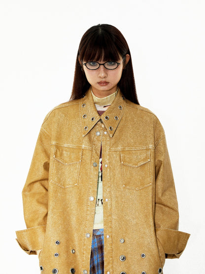 Leather Hole Speckled Oversize Cool Shirt