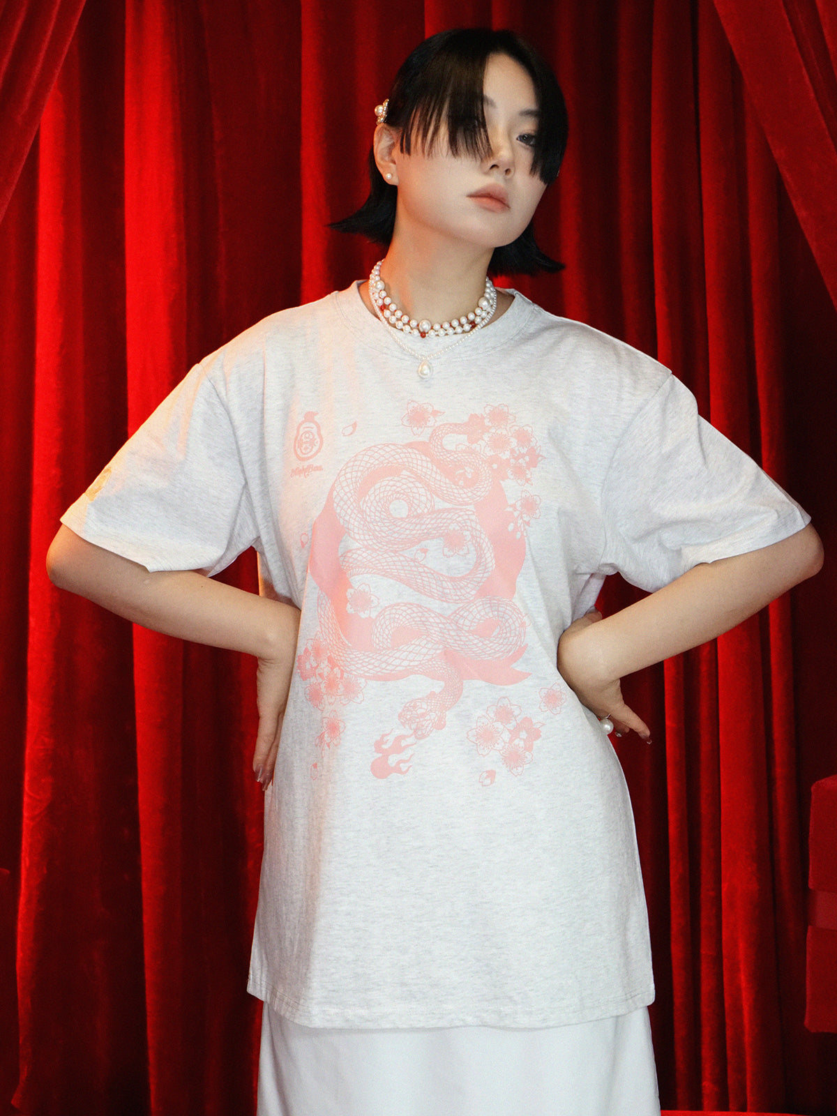 Japanese-Style Dragon Oversize Print-T-Shirt