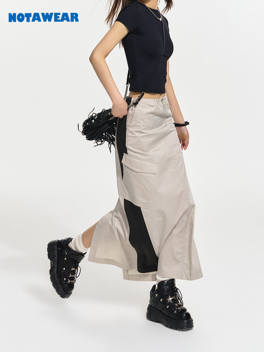 Bi-color Long Casual Flare Skirt