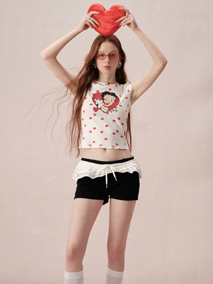 Betty Dot Heart Casual Lace Tops＆Short-Pants