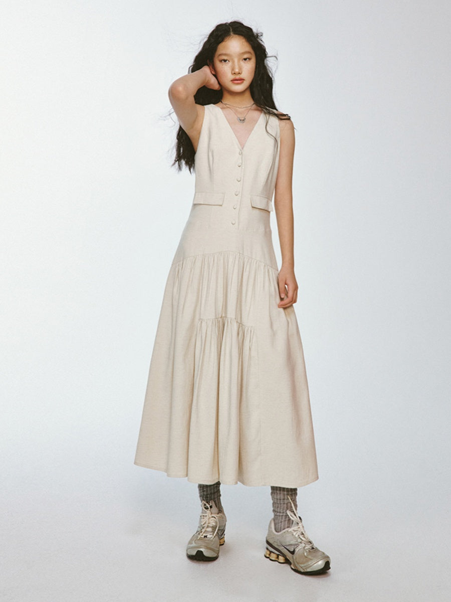 PLEATED CROSS GATHERING LOW V ONE PIECE main image 1