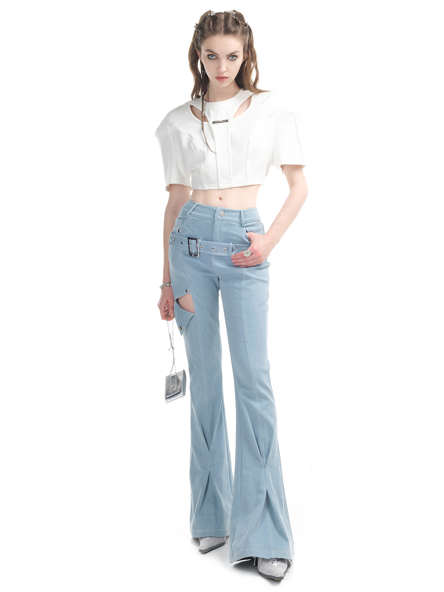 Power-shoulder Unique Cropped Nichi Tops