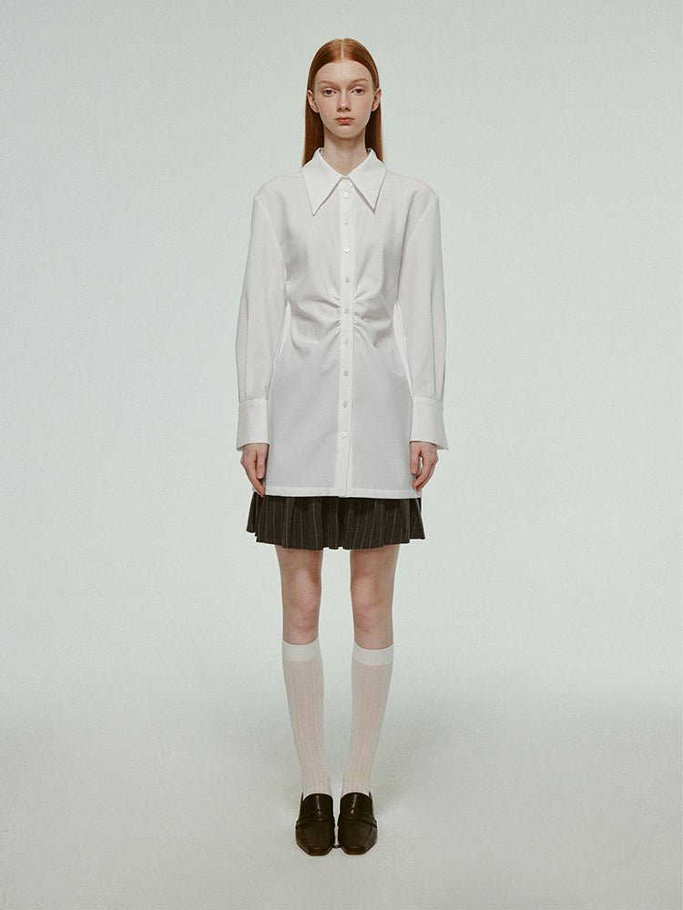 Oversize Long Gather Plain Chic Simple Shirt