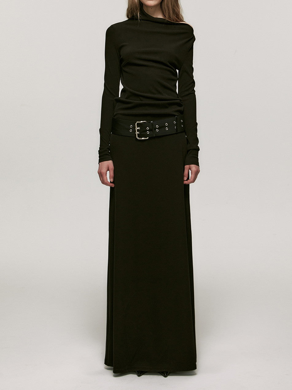 One-Shoulder Long Belt Slim Casual One-Piece