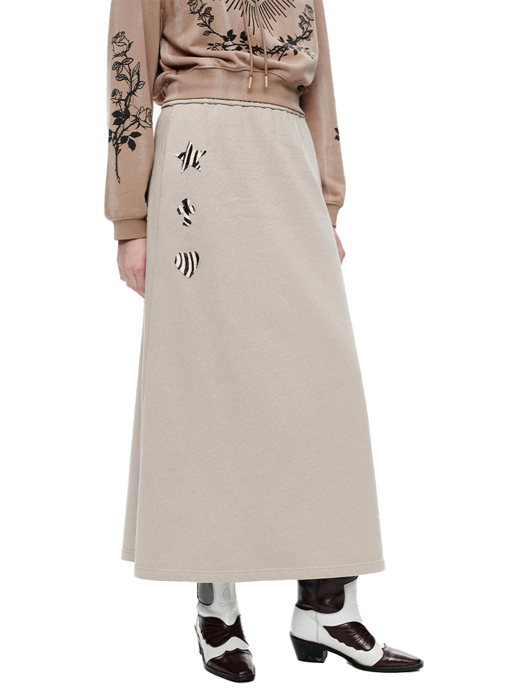 Long Simple Drawstring Casual Flare Knit-Skirt