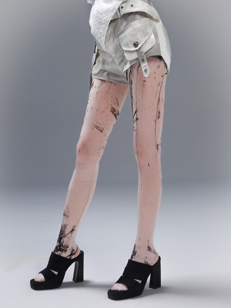 Paint Stretch White Punk Tights