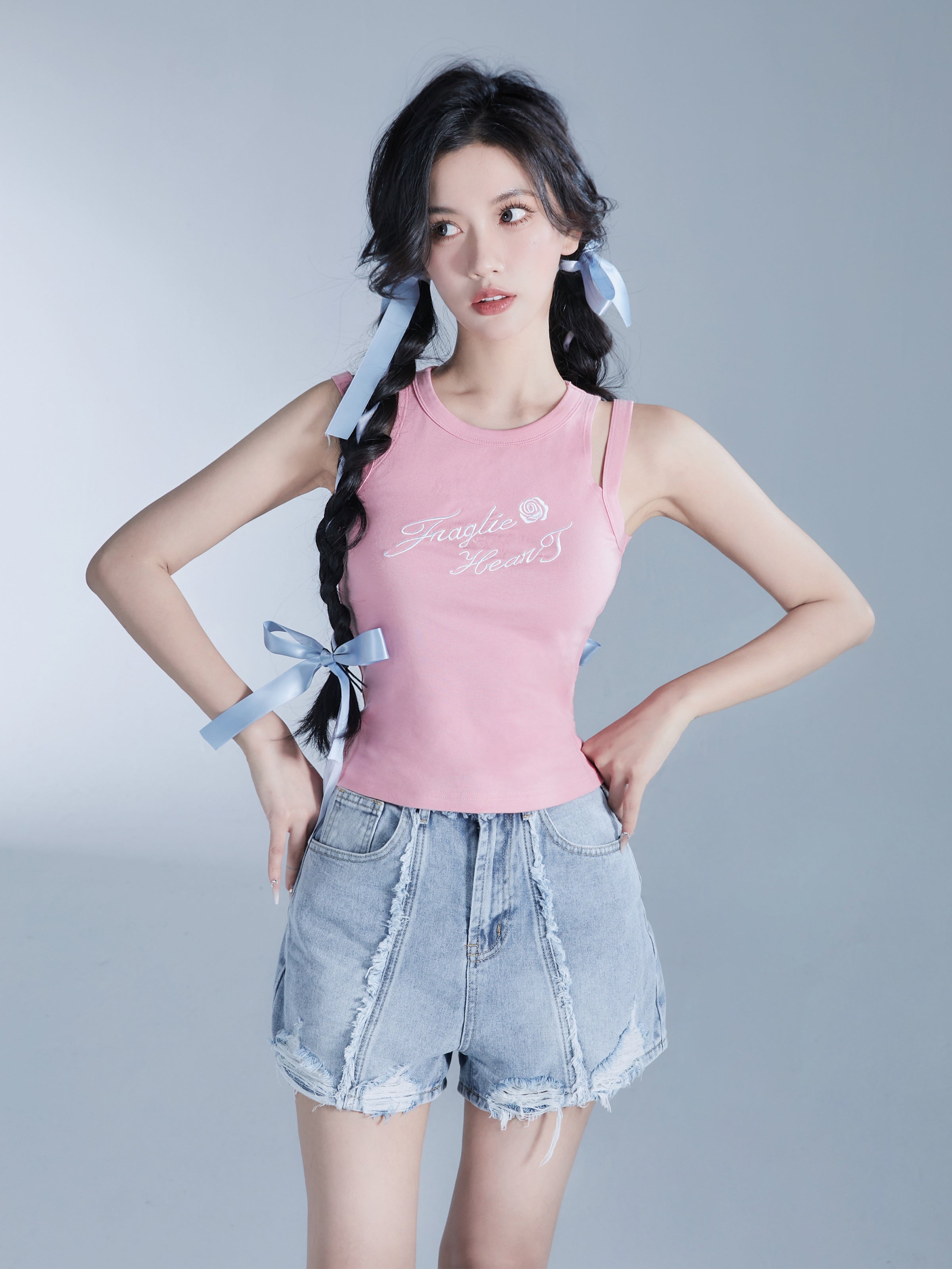 Casual Nichi Embroidery Rose Tank-Top