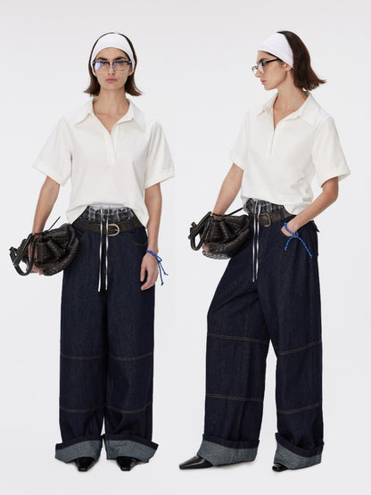 Denim Straight Casual High-Waist Pants