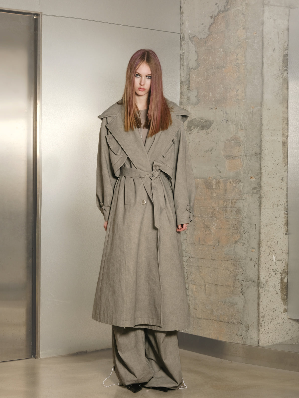 Hoddie Belt Classy Oversize Plain Trench-Coat Long-Coat