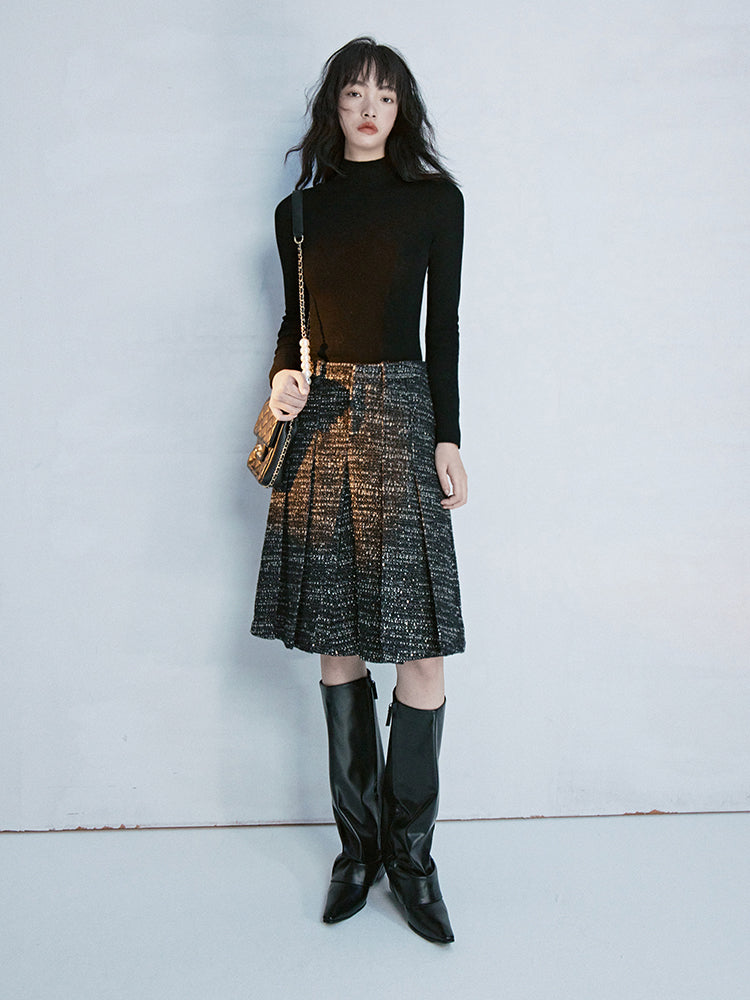 Tweed Box-Pleats Classy Skirt