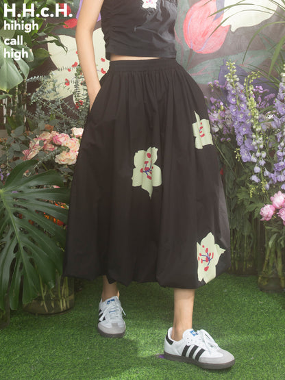 Retro Flower Girly Fluffily Long-Skirt