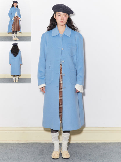 양모 긴 세련된 단순한 Soutien Collar-coat