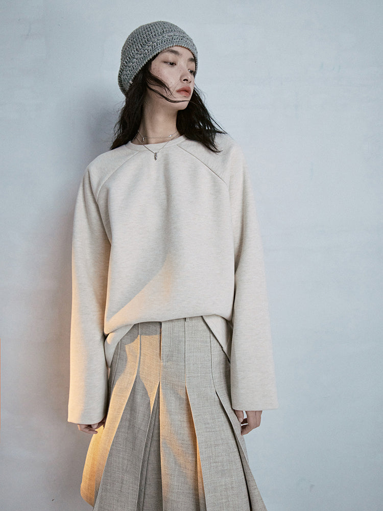 Natural Simple Oversize Crew-Neck Pullover