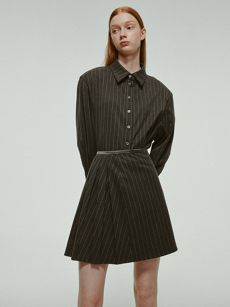 Stripe Classy Chic Half-Button Shirt-One-Piece