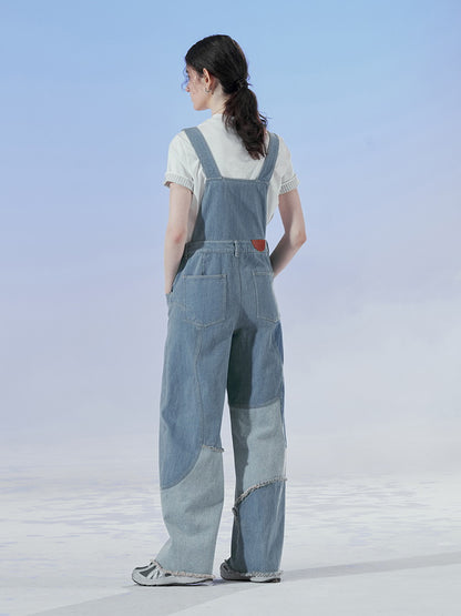 Denim Patchwork Unique Casual Layered Pants Overall