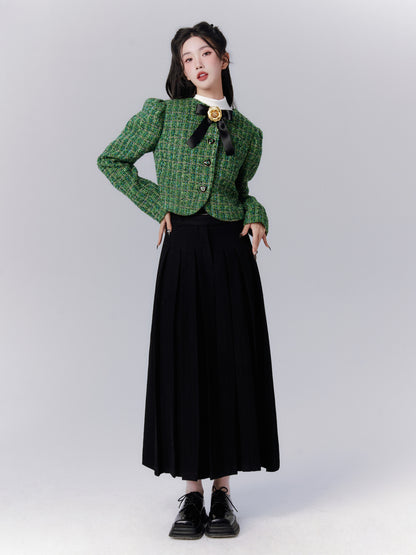 Thick Plain Chic Pleats High-Waist Long-Skirt