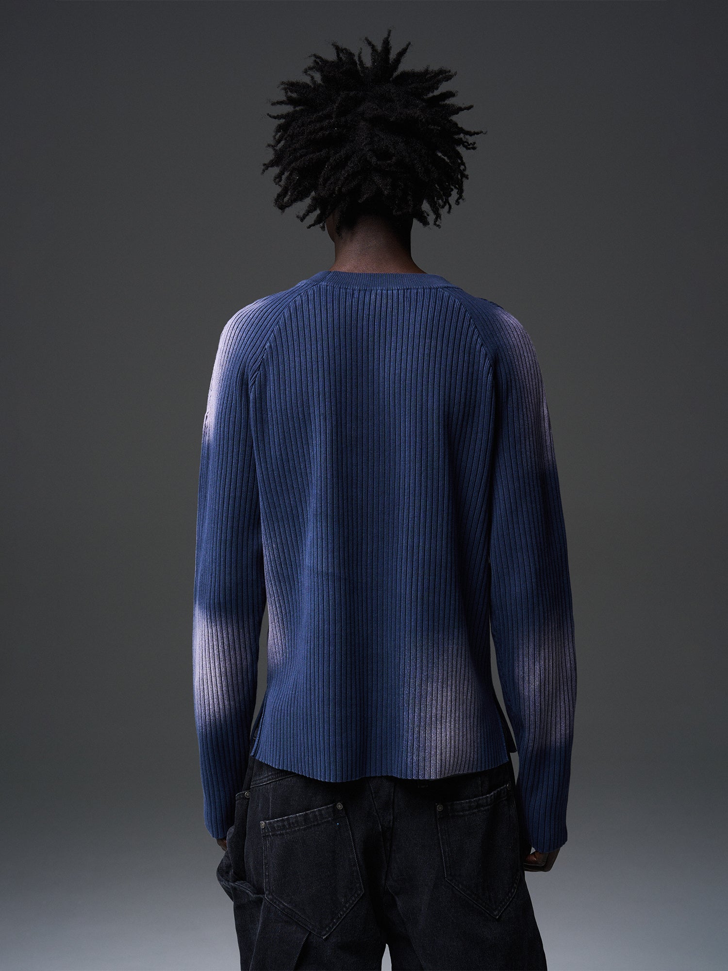 Gradation Washed Crew-Neck Rib-Knit