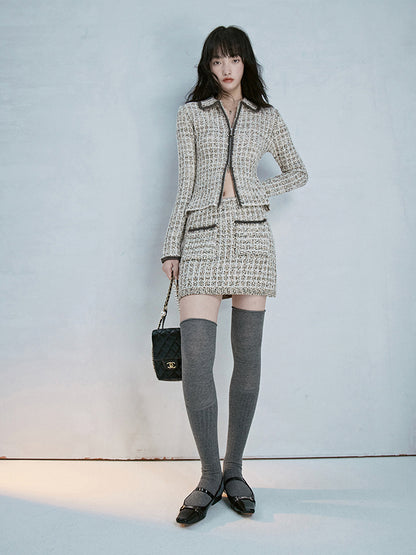 Tweed Slim Classy Suit Jacket&amp;Mini-Skirt